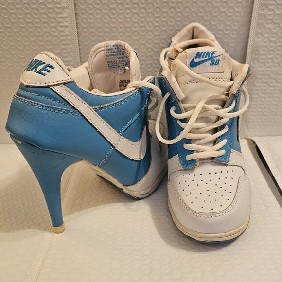 Custom Nike SB Dunk High Heels Blue & White Size US 7 | 4.5" Heel - Picture 2 of 16